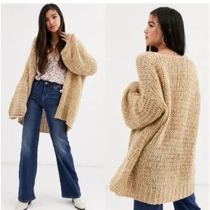 Free People Home Town Volume Sleeve Cardigan In Woods Combo